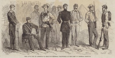 La Guerre Civile en Amérique, un Groupe de Volontaires Fédéraux dans le Camp du Général Prentiss - Gustave Janet